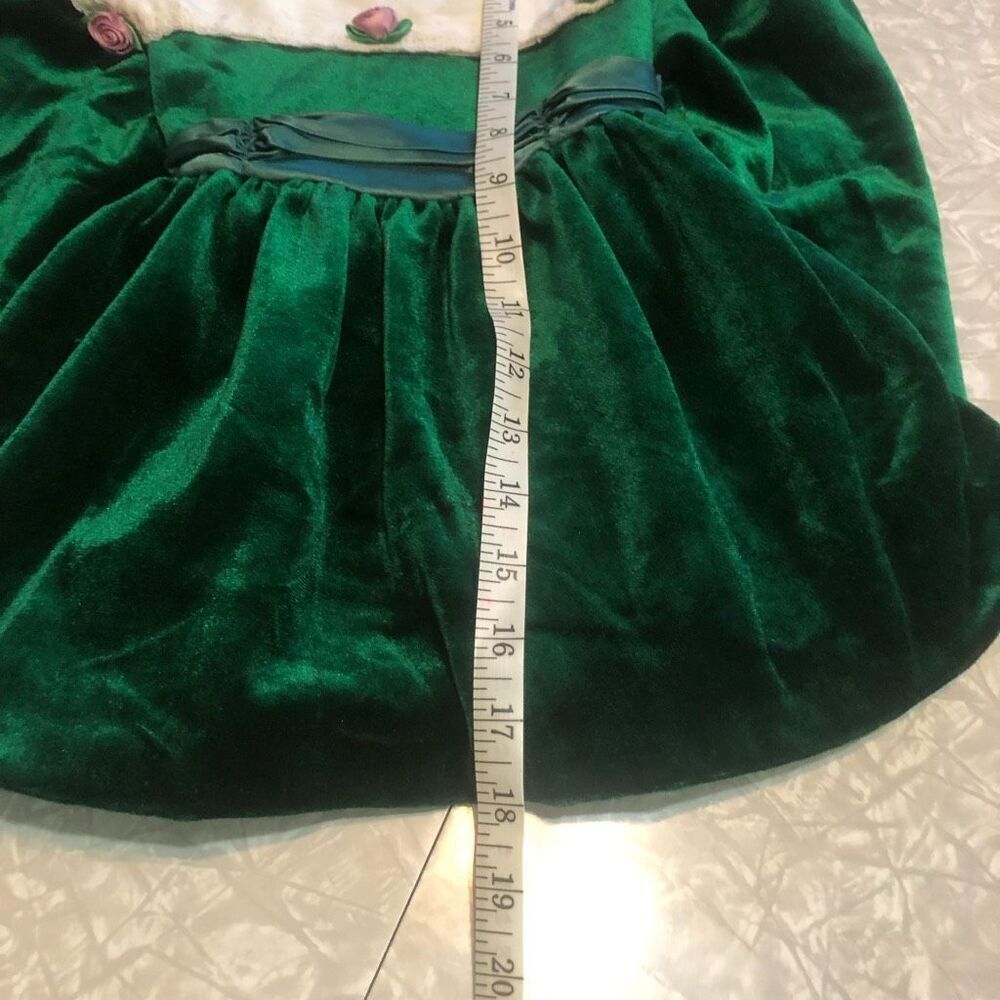 Vintage Girls Green Velvet Holiday Dress Lace Collar Rosettes‎ Christmas 4T - Picture 5 of 8